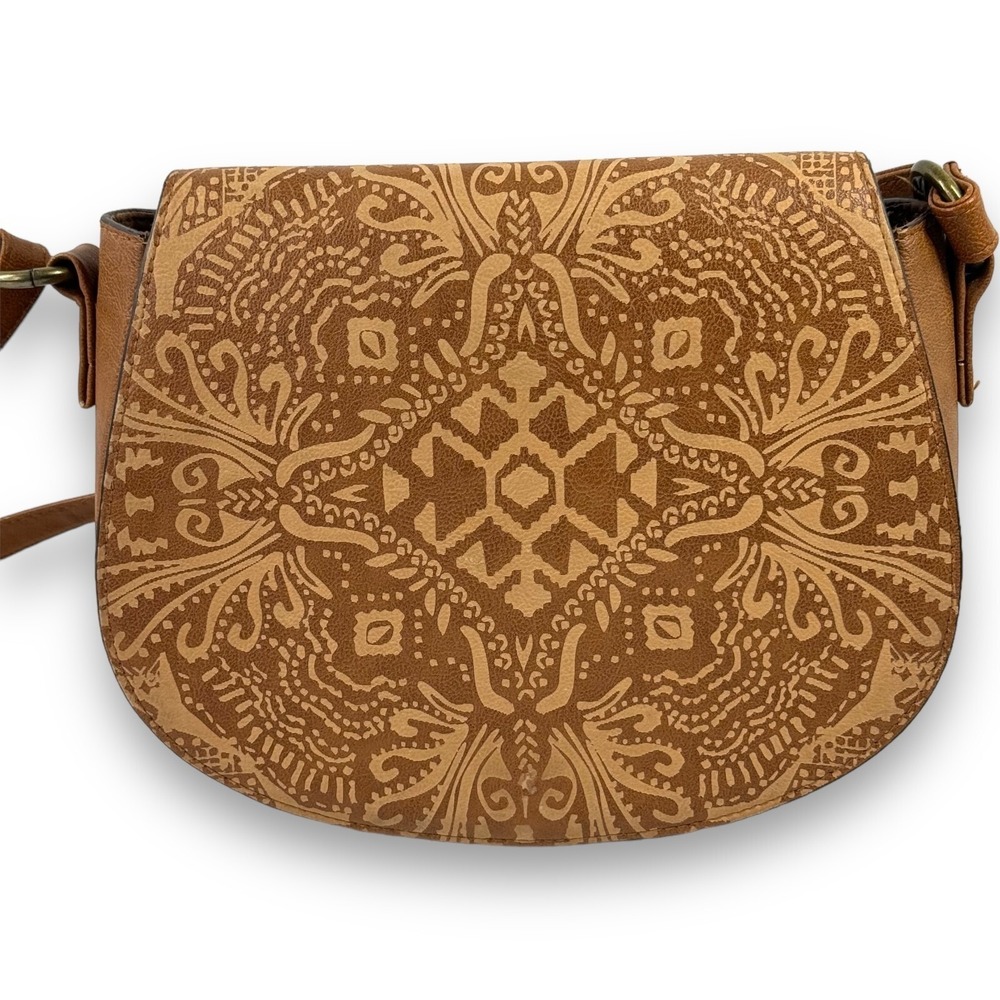 Sonoma Goods For Life Women Brown Western Satchel Crossbody Bag Geometric